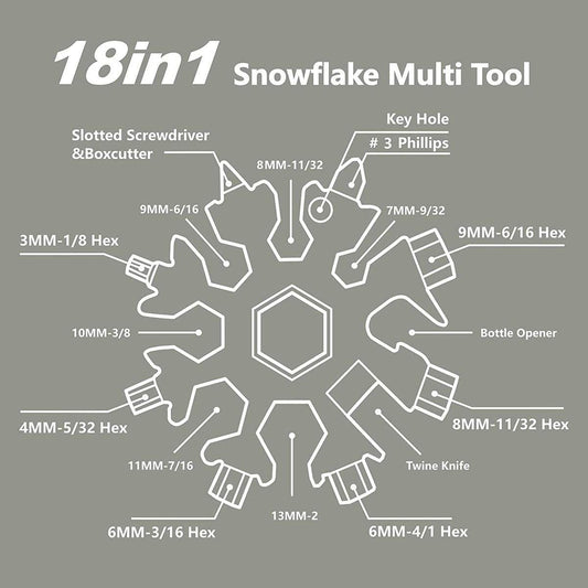 18 in 1 Snowflake Keychain Multi Tool - DMC Wholesale