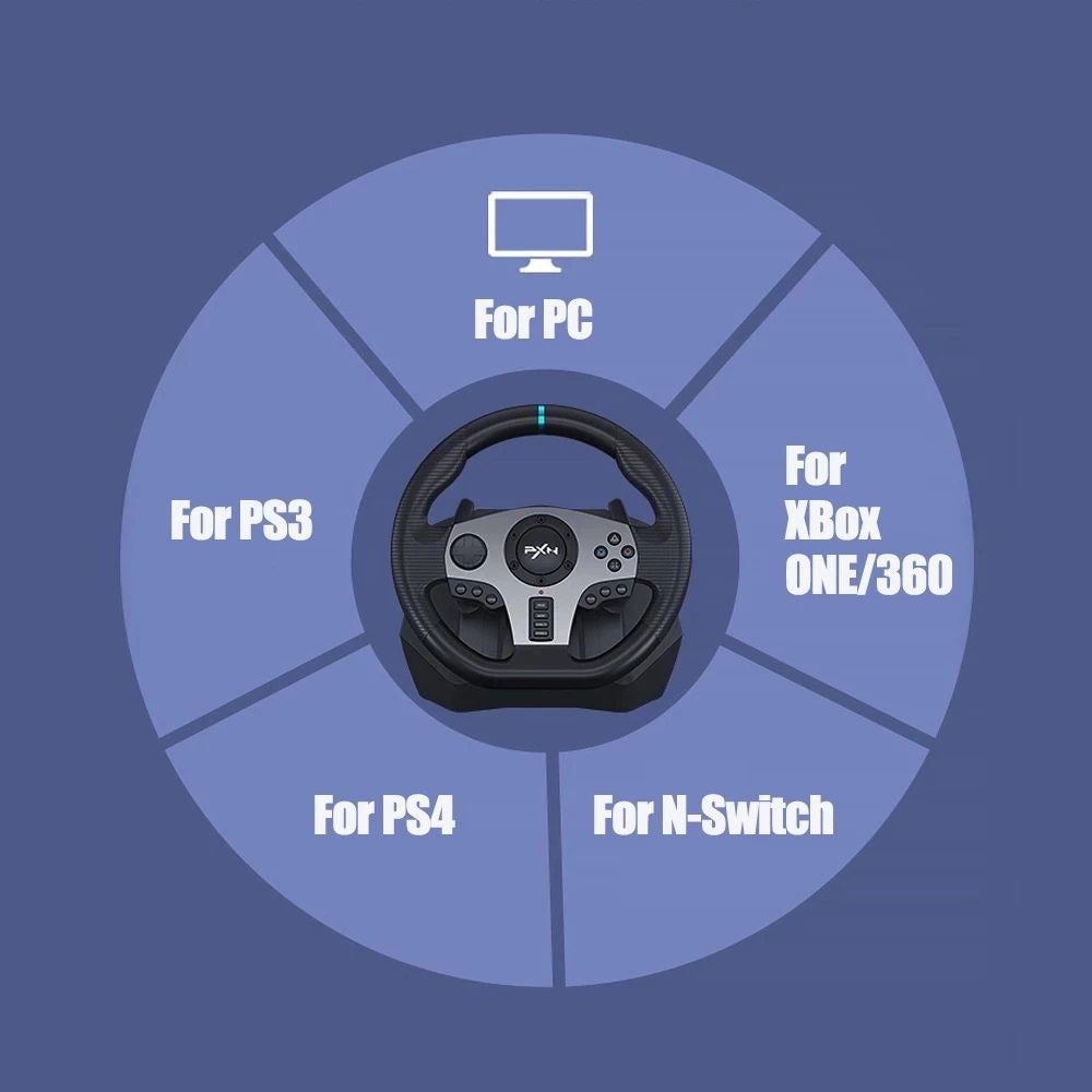 Gaming Steering Wheel with 3 Pedals and Gear Shifter