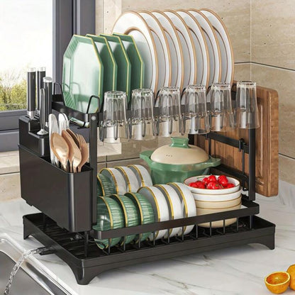 2-Tier Dish Drainer Rack with Removable Drip Tray