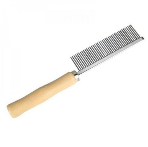 Wooden Handle Dog Grooming Comb - Alt View