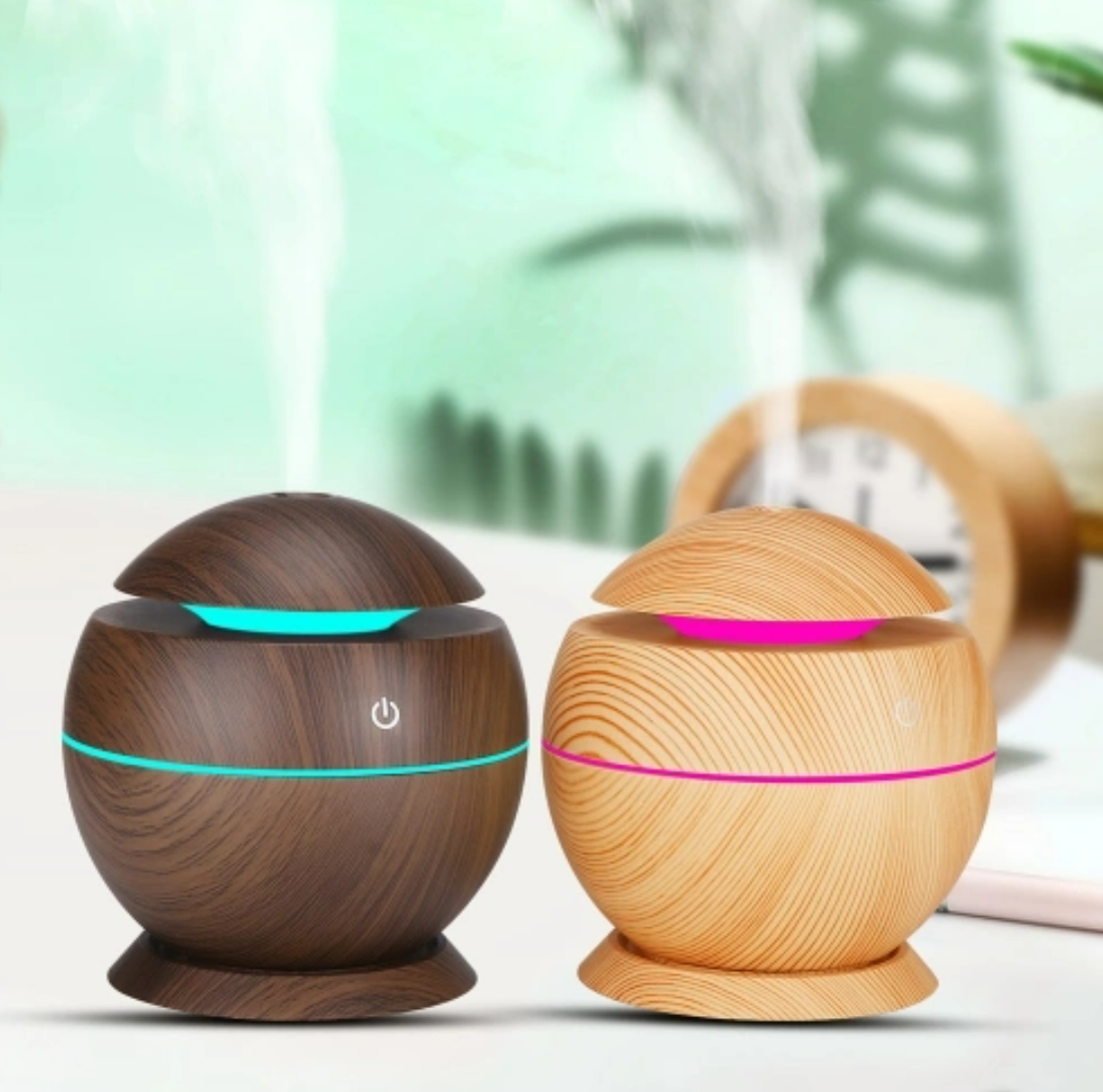 Mini Round LED Ultrasonic Aroma Humidifier (130ml)