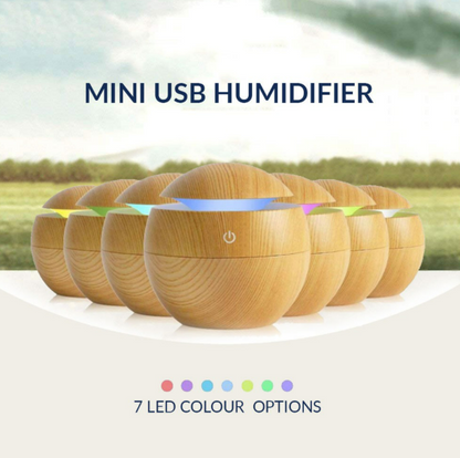 Mini Round LED Ultrasonic Aroma Humidifier (130ml)