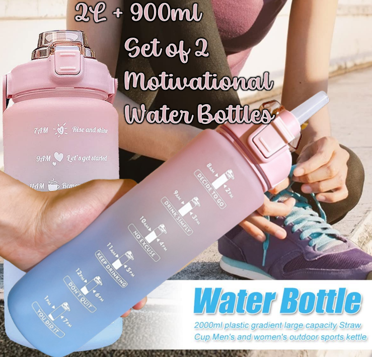 Combo: Vibrant Motivational Water Bottles (2 pcs)(Blue)