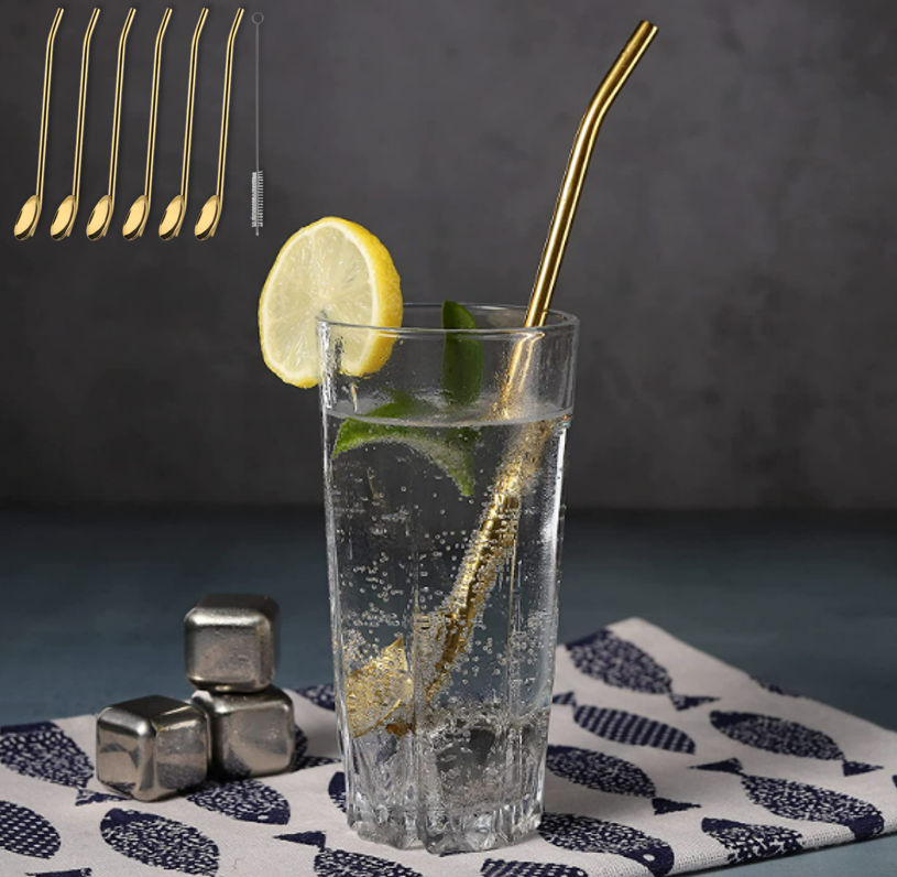 Long Ice Tea Spoon Straws With Brush (6 pcs)