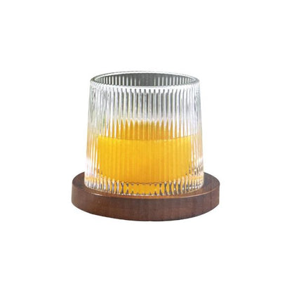 Whiskey Glass With Wooden Base (Vertical Stripes)(Each)