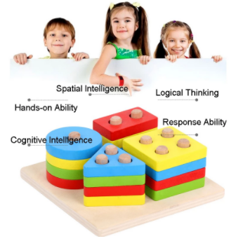 Wooden Sorting And Stacking Toy (Bright Colours)