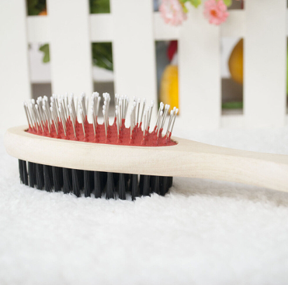 Double Sided Pin And Bristle Wooden Pet Brush