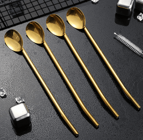 Long Ice Tea Spoon Straws With Brush (6 pcs) - Alt View