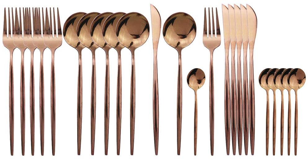 Polished Cutlery Set (24 pcs)(Rose Gold)