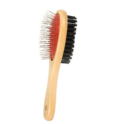 Double Sided Pin And Bristle Wooden Pet Brush