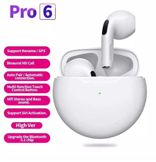 PRO 6 Airpods TWS Bluetooth Earphones