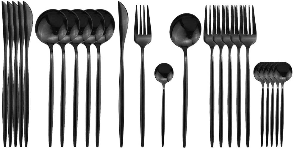 Polished Cutlery Set (24 pcs)(Black)