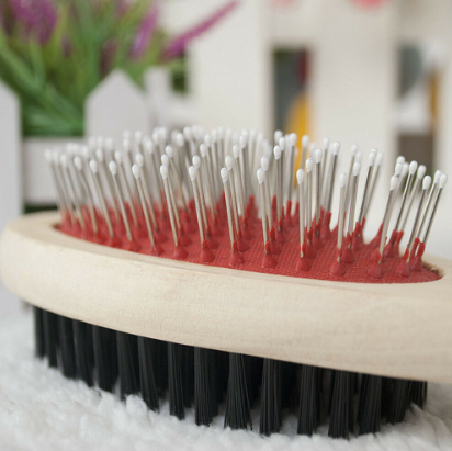 Double Sided Pin And Bristle Wooden Pet Brush