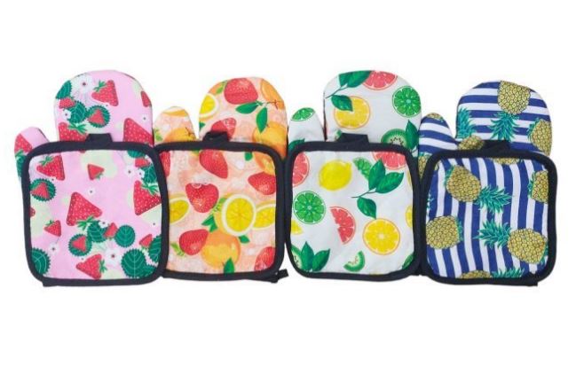 Fruit Print Oven Mitt And Potholder Set (2 pcs)