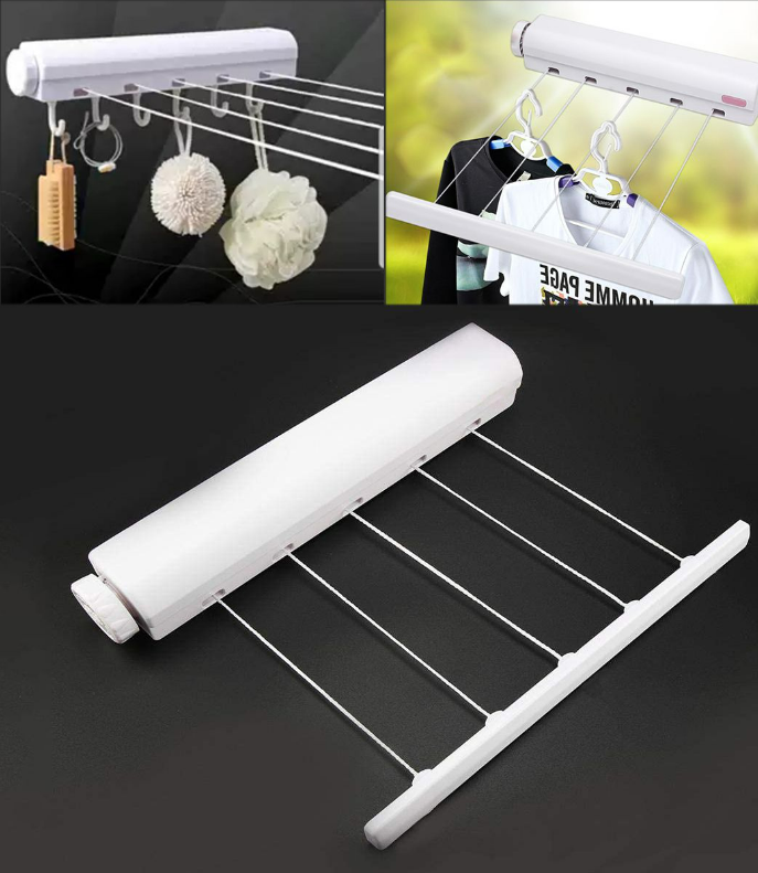 Retractable Clothes Drying Line with Hanger Clips