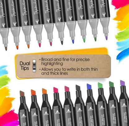 Coloured Dual Marker And Highlighter Pen Set (48 pcs)