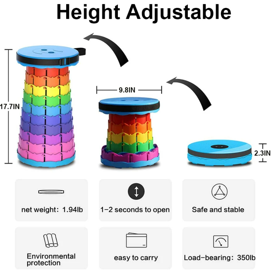 Rainbow Retractable Telescopic Portable Camping Seat