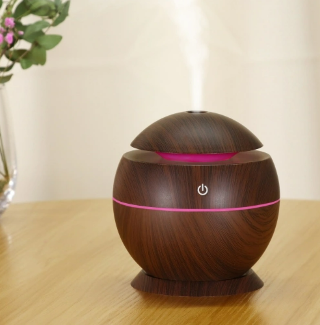 Mini Round LED Ultrasonic Aroma Humidifier (130ml)