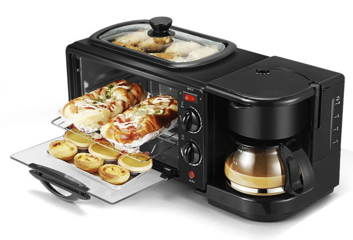 3in1 Electric Breakfast Maker Multifunction Coffee Maker Frying Pan Mini Oven