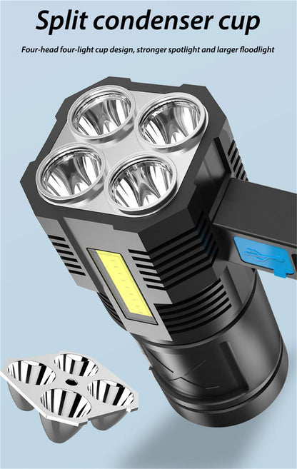 Super Bright 4 Core LED Flashlight with COB Side Light