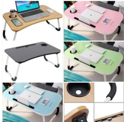 Portable Foldable Laptop Table With Drawer (Black)